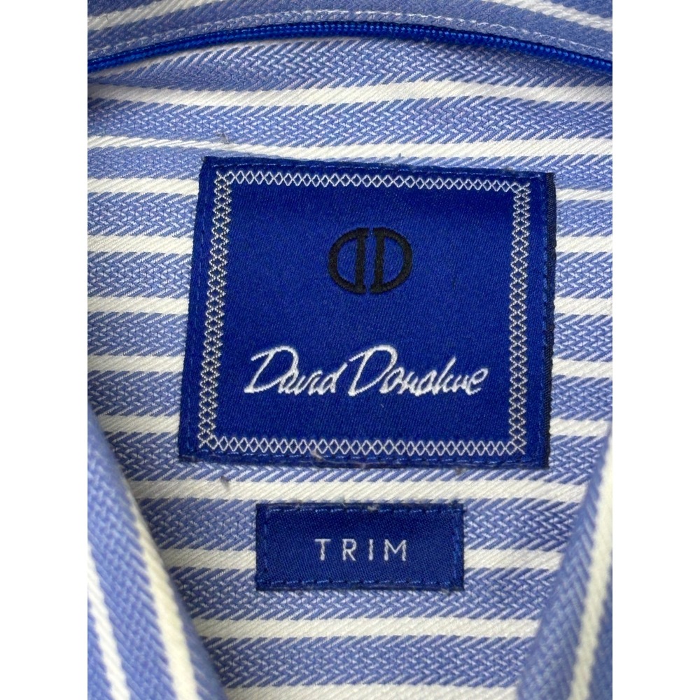 David Donahue Mens Trim Fit Dress Shirt Blue White Stripe 16 34/35 Cotton - Picture 4 of 9